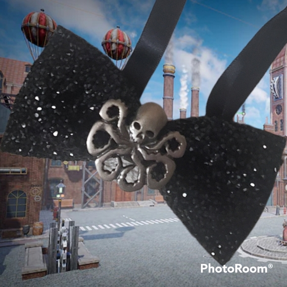 Steampunk octopus mens rhinestones bowtie wedding Halloween black bling groom - Picture 3 of 16